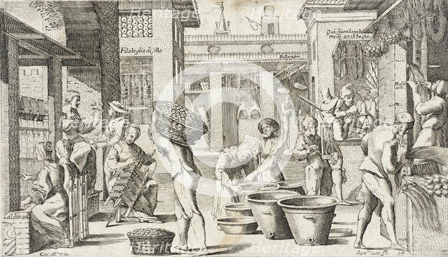 Trades Practiced in Bologna, c1640. Creators: Agostino Parisini, Francesco Curti.