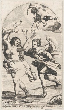 Daphne fleeing from Apollo, with Cupid overhead, 1631. Creator: Willem Panneels.