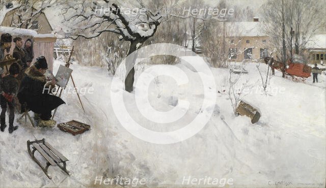 Open-Air Painter. Winter-Motif from Åsögatan 145, Stockholm, 1886. Creator: Carl Larsson.