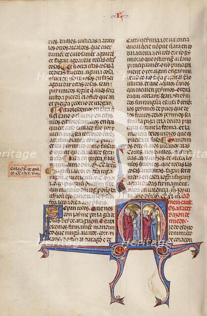 Initial M: A Man Giving Money to Another Man and Two Men Fighting; Vidal Mayor, about 1290-1310. Creator: Unknown.