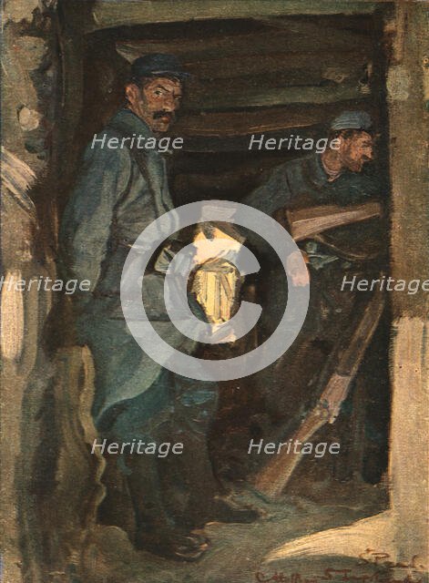 'Dans les tranchees; Tranchee couverte, a Saint-Paul, pres Soissons', c1915. Creator: Charles Hoffbauer.