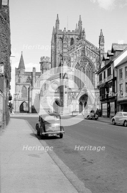 The west front of Hereford Cathedral seen from King Street, Herefordshire, c1945-c1965.    Artist: SW Rawlings