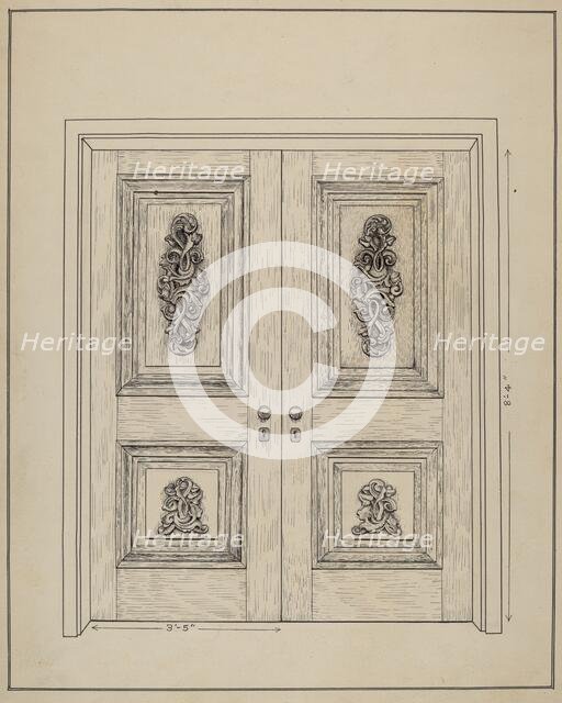 Carved Wooden Door, c. 1936. Creator: Ray Price.