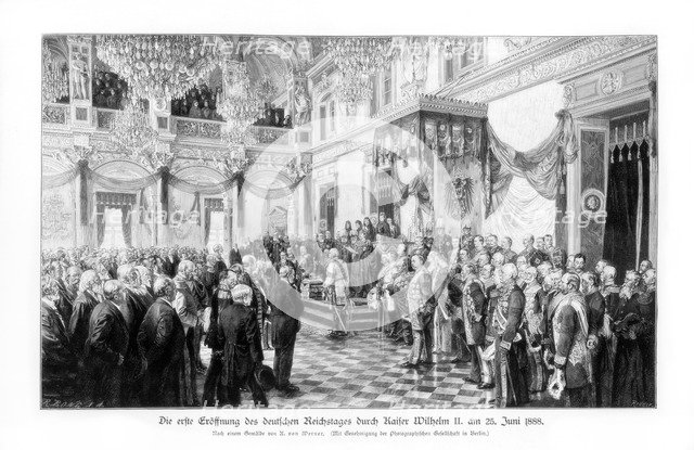 Wilhelm II and the ministers at the opening of the Reichstag (25 June 1888), 1900. Artist: Unknown