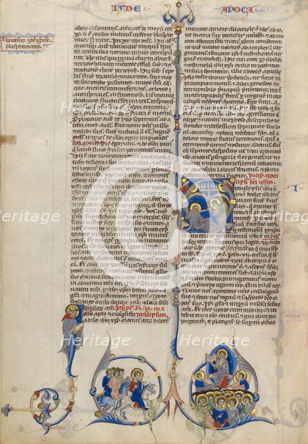 Initial A: Saint John Sleeping and Angel with a Trumpet; Abbey Bible about 1250-1262. Creator: Unknown.