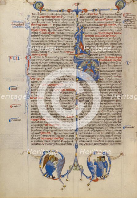 Initial D: Solomon with the Scales of Justice; Abbey Bible, about 1250-1262. Creator: Unknown.