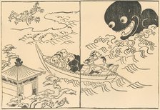 Men in a boat threatened by a sea monster, early-mid 18th century, (1924). Creator: Okumura Masanobu.