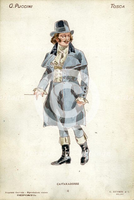 Costume design for the opera Tosca by Giacomo Puccini, 1900. Creator: Hohenstein, Adolfo (1854-1928).