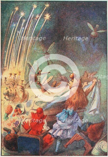 One good pull, and plates, dishes, guests, and candles came crashing down , 1911. Creator: Tenniel, Sir John (1820-1914).