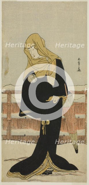 The Actor Segawa Kikunojo III as the Lady-in-Waiting Suho Disguised as Tsunokuniya Tsun..., c. 1781. Creator: Shunsho.