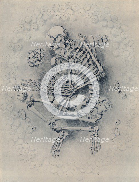 'Crouched Burial in Round Tumulus on Dunstable Downs', 1887, (1946). Artist: Worthington G Smith.
