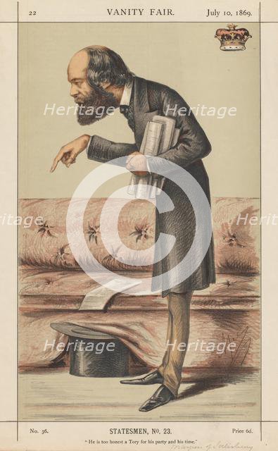 Vanity Fair: Statesman, No. 23 "He is too honest a Tory for his party and time", 1869. Creator: Carlo (Ape) Pellegrini (Italian, 1839-1889); Vanity Fair. (Boston: Frame Central, 1992.) p. 1, 10 July, 1869, S. No. 23.