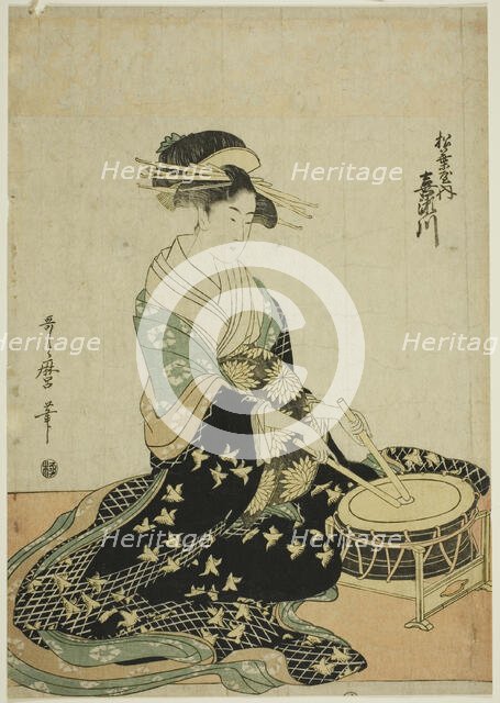 The Courtesan Kisegawa of the Matsubaya, from an untitled series of courtesans of the..., c. 1797. Creator: Kitagawa Utamaro.