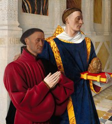 Étienne Chevalier with Saint Stephen, ca 1454. Artist: Fouquet, Jean (1420–1481)