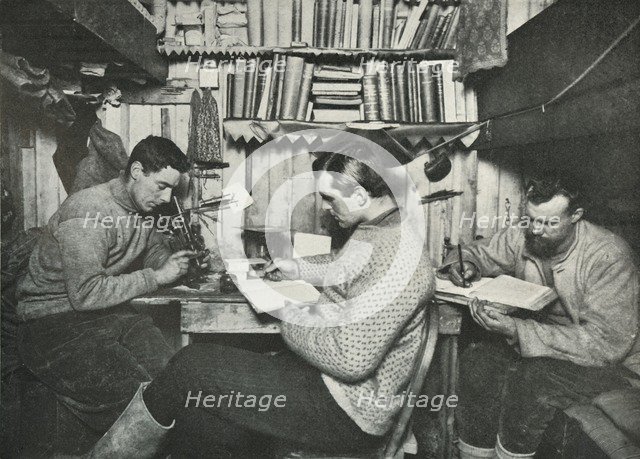 'Debenham, Gran, and Taylor in their Cubicle', 18 May 1911, (1913). Artist: Herbert Ponting.