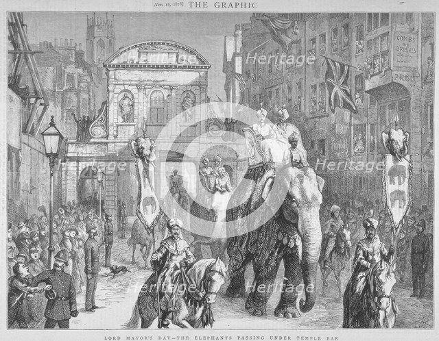 View of Temple Bar during the Lord Mayor's Day, City of London, 1876.                    Artist: Anon