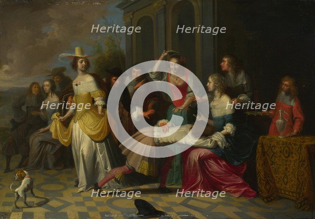 Ladies and Gentlemen playing La Main Chaude, c. 1655-1665. Artist: Janssens, Hieronymus, (Workshop)  