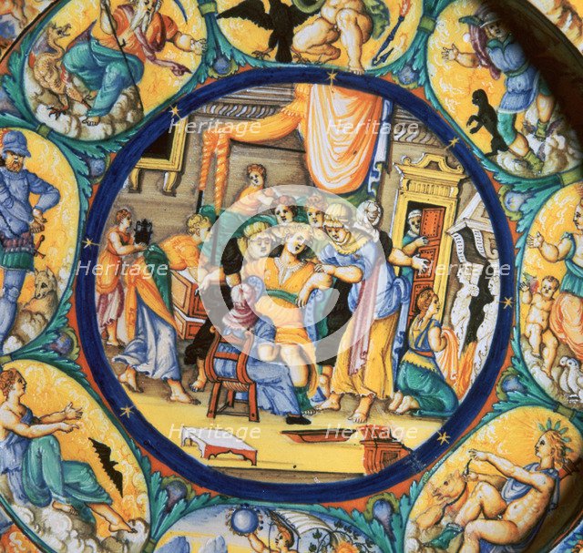 Italian earthenware plate showing the birth of Hercules. Artist: Unknown