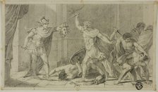 Perseus Confronting Phineas and his Followers with Head of Medusa, 18th century. Creator: Unknown.