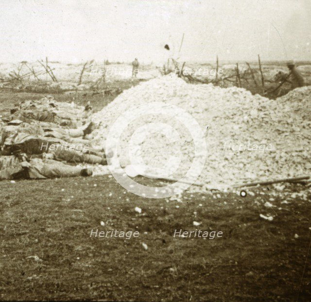 Dead bodies, Souain, northern France, September 1915. Artist: Unknown.