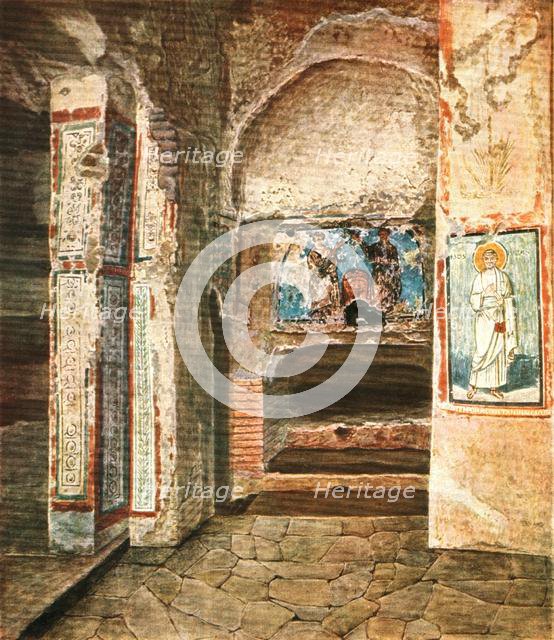 The burial-chapel of SS. Felix and Adauctus in the Catacombs of Commodilla, Rome, Italy, (1928).  Creator: Unknown.