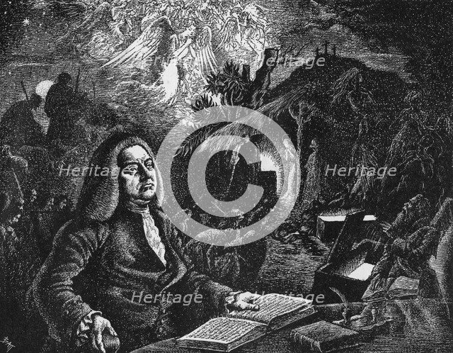 George Frideric Handel (1685-1759) composing his 'Messiah', c18th century. Artist: Unknown