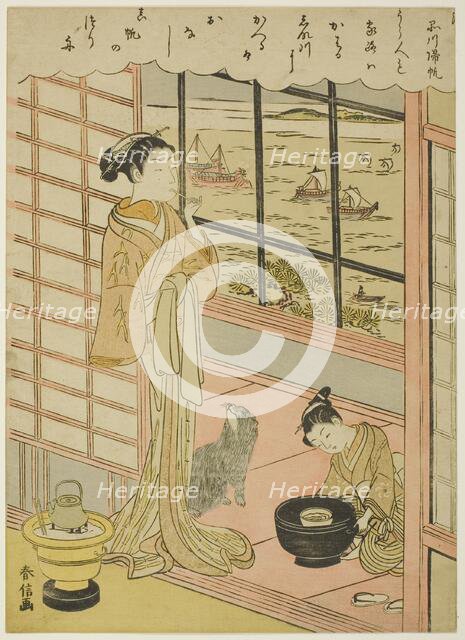 Returning Sails at Shinagawa (Shinagawa no kihan), from the series "Eight Fashionable..., c.1768/69. Creator: Suzuki Harunobu.