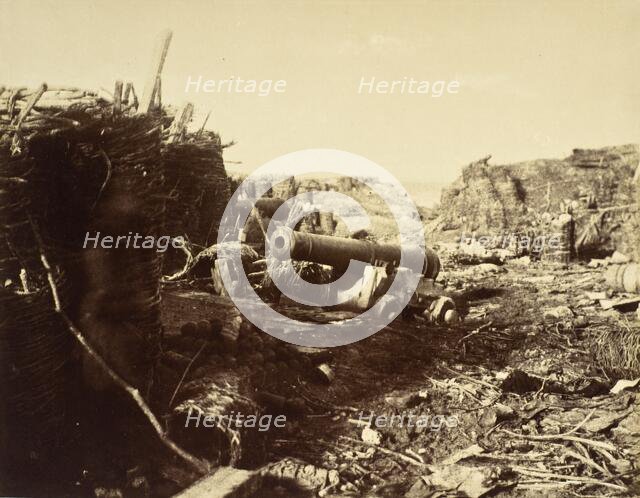 Sturdy Cannon And Fortifications, Crimea, c.1855. Creators: Charles Langlois, Léon-Eugène Méhédin.
