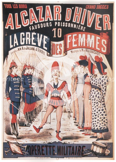Poster for the Operetta La Grêve des femmes by A. de Villebichot, 1879-1880. Artist: Lévy, Charles (1820-1899)