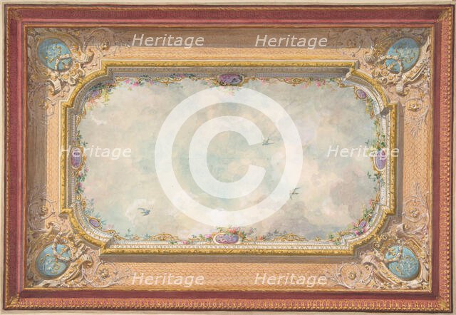 Design for a ceiling with trompe l'oeil sky, second half 19th century. Creators: Jules-Edmond-Charles Lachaise, Eugène-Pierre Gourdet.