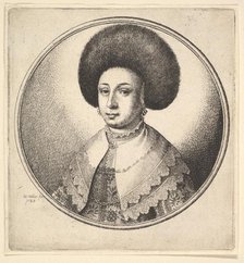 Woman with large circular fur hat and earrings, 1645. Creator: Wenceslaus Hollar.