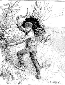 Royal Society of Painters in Water Colours: "Boy Trimming a Hedge" - G. Clausen, 1890.  Creator: Unknown.