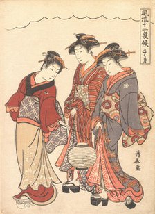 Two Geisha Preceded by a Maid Carrying a Lantern, ca. 1778. Creator: Torii Kiyonaga.
