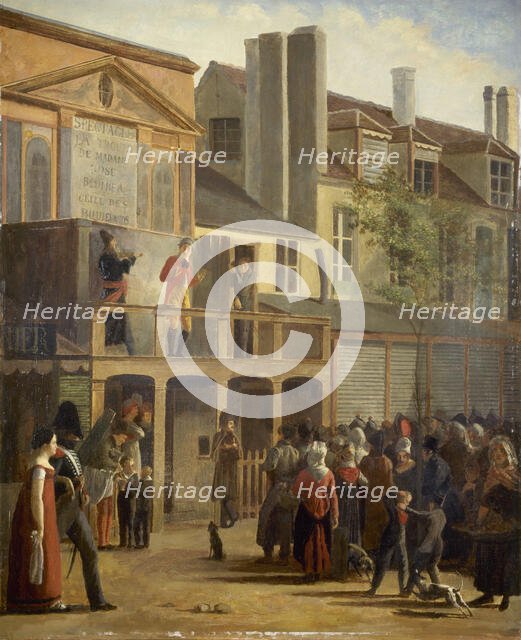 Parade of Bobeche and Galimafre, boulevard du Temple, c1820. Creator: Jean Roller.