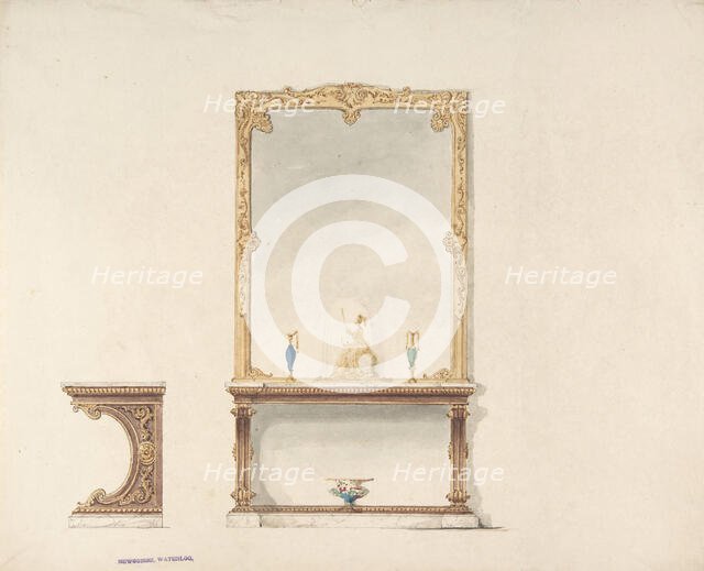 Design for Pier Table and Gold Mirror: Front and Side Elevations, early 19th century. Creator: Anon.