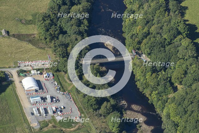 Whorlton suspension bridge under restoration, County Durham, 2024. Creator: Robyn Andrews.