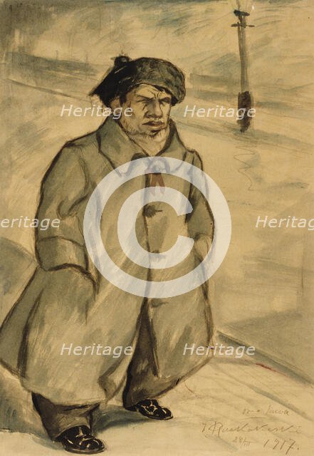 J. Ruokokoski wearing an overcoat, 1917. Creator: Jalmari Ruokokoski.