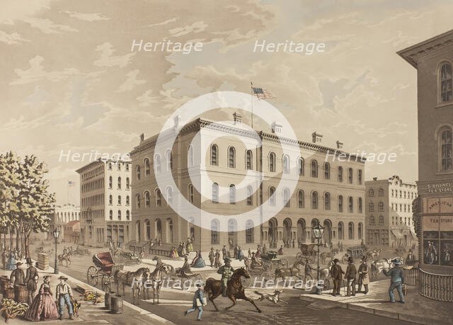 N.W. Corner of Dearborn and Monroe Streets, Chicago, Show..., published August 1927 (1865 depicted). Creator: Raoul Varin.