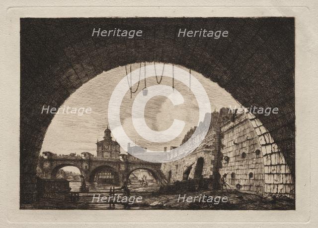 The New Bridge and the Samaritaine seen from under the First Arch..., 1855. Creator: Charles Meryon (French, 1821-1868).