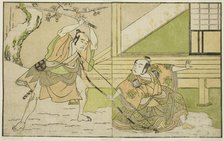 The Actors Arashi Sangoro II as Hojo Tokiyori (right), and Otani Hiroji III as Koga Sab..., c. 1772. Creator: Shunsho.