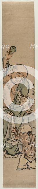 Two Children Begging Hotei for a Jewel, c. 1770s. Creator: Isoda Koryusai (Japanese).