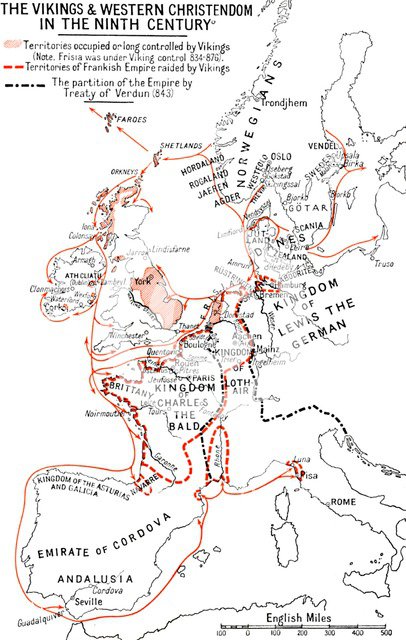 'Map of the Vikings & Western Christendom in the Ninth Century', (1935). Artist: Unknown.