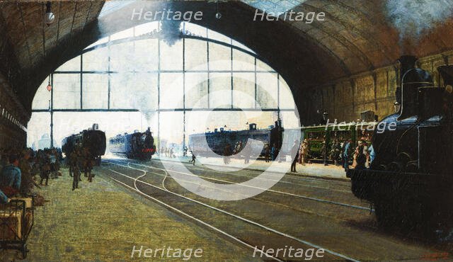 La stazione centrale di Milano nel 1889 (Milan central station in 1889), 1889. Creator: Morbelli, Angelo (1853-1919).