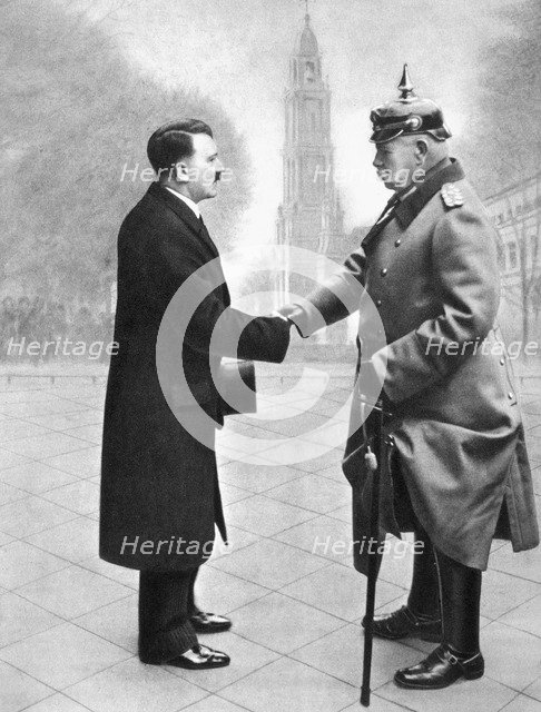 Adolf Hitler shaking hands with President von Hindenburg, Germany, 1933. Artist: Unknown