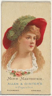 Miss Manthuer, from World's Beauties, Series 2 (N27) for Allen & Ginter Cigarettes, 1888., 1888. Creator: Allen & Ginter.