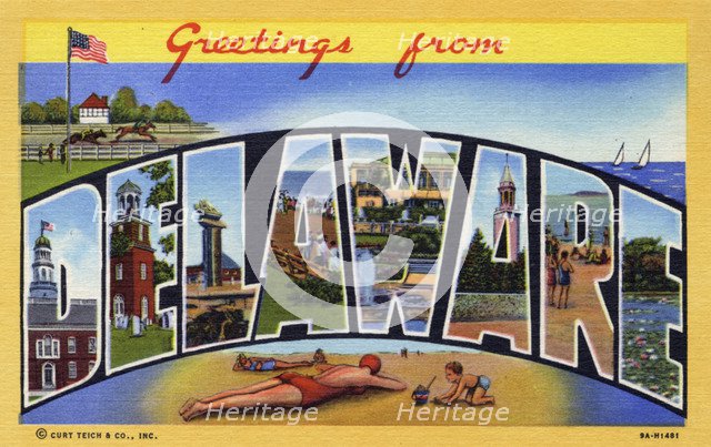 'Greetings from Delaware', postcard, 1939. Artist: Unknown