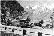 Descending the Mont Cenis pass in winter by horse-drawn sledge, 19th century. Artist: Unknown