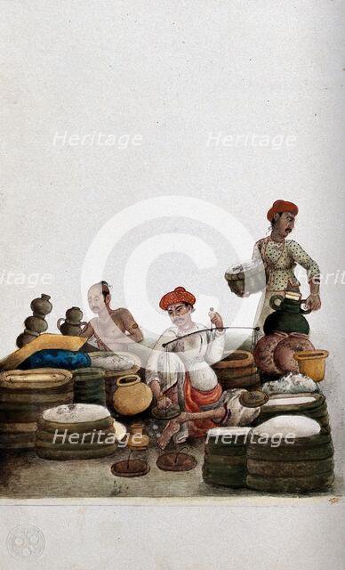 Delhi: selling rice in a bazaar, (between 1800 and 1899?). Creator: Unknown.