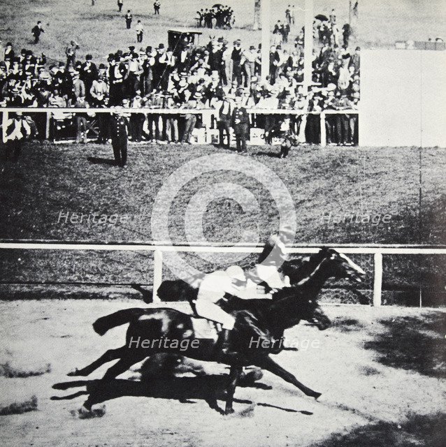 Salvator beats Tenny by a 'throat latch', Sheepshead Bay Race Track, New York, USA, 1890. Artist: Unknown