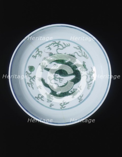 Green glazed imperial dragon dish, Qianlong period, Qing dynasty, China, 1736-1795. Artist: Unknown